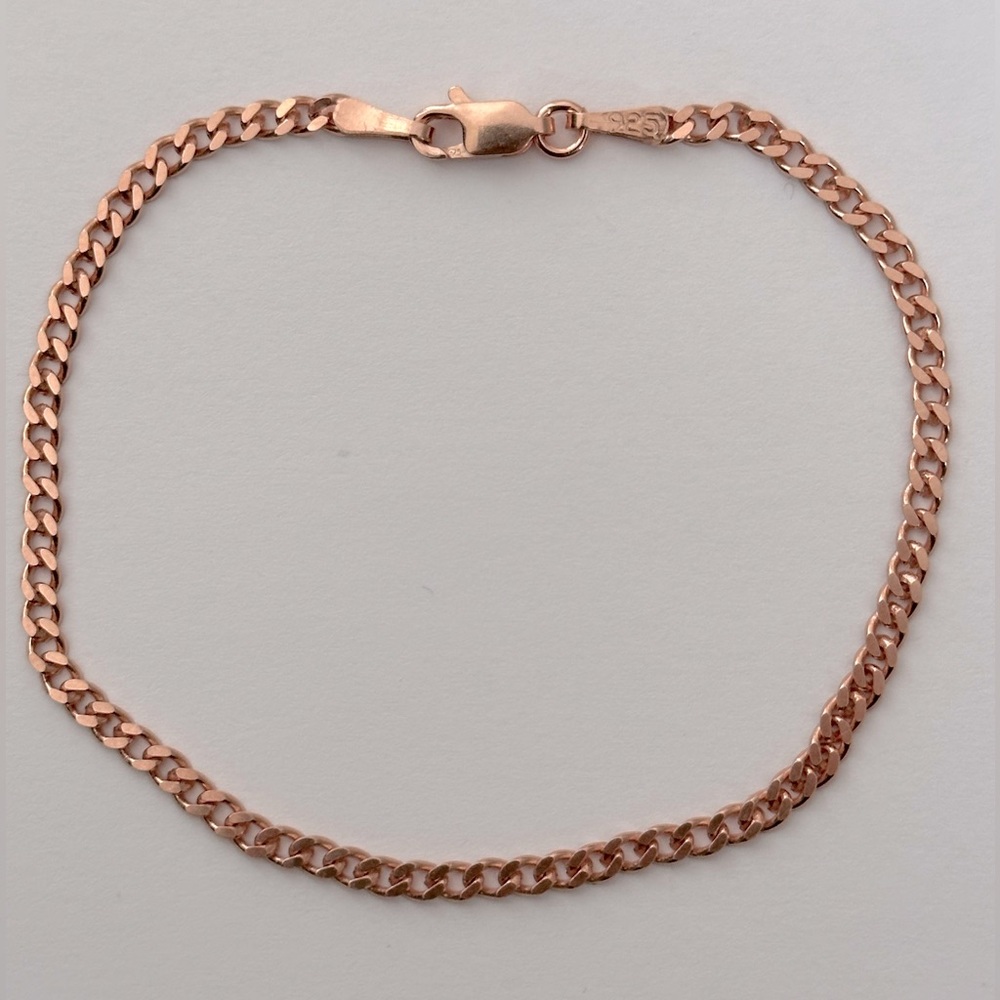 925 Silver 3mm 7.5” bracelet cuban chain 14k rose gold plated unisex
